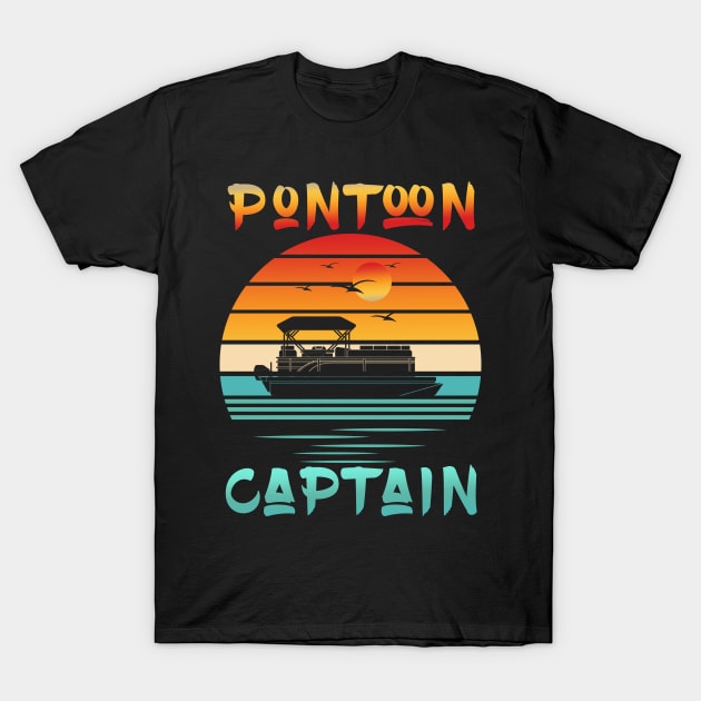 Funny Pontoon Captain Retro Vintage Style Pontoon Boat T-Shirt by paola.illustrations